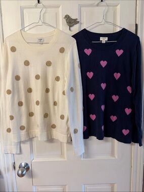 2 J. Crew factory “Teddie” light crewneck fun  print sweaters women’s size M